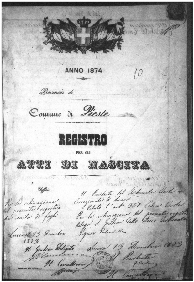 The 1874 Register of Births from Vieste, Foggia, Italy